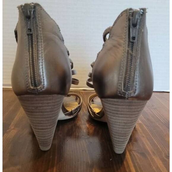 SEYCHELLES Size 7 Strappy Leather Bronze 3.75" heel zip back NWOB wedding party - Picture 5 of 8